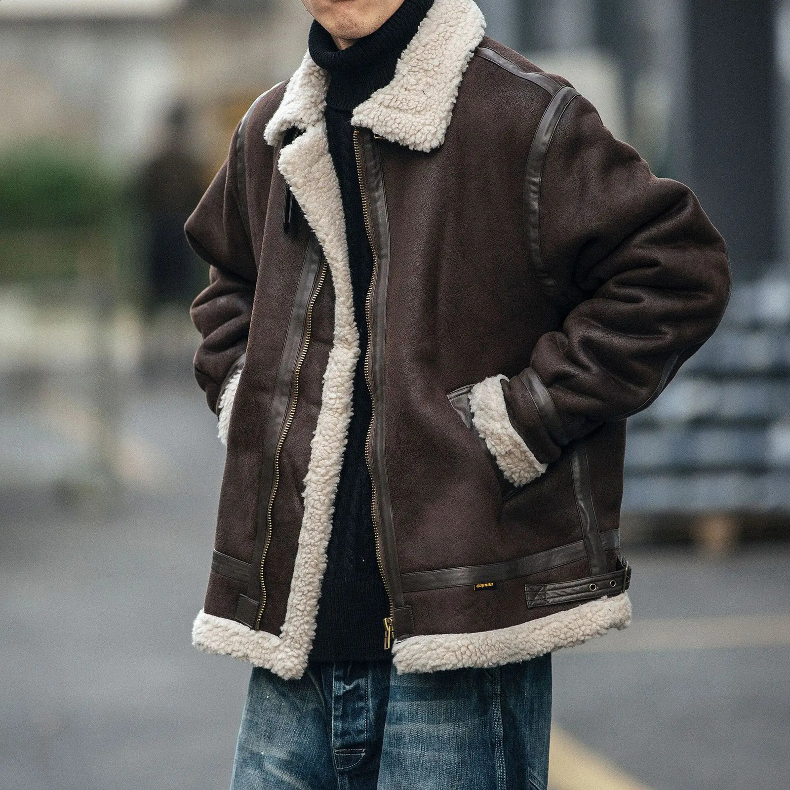 Mens Winter Leather Jacket Sheepskin Shearling Genuine Rock Jackets High Quality Male Coats 250911