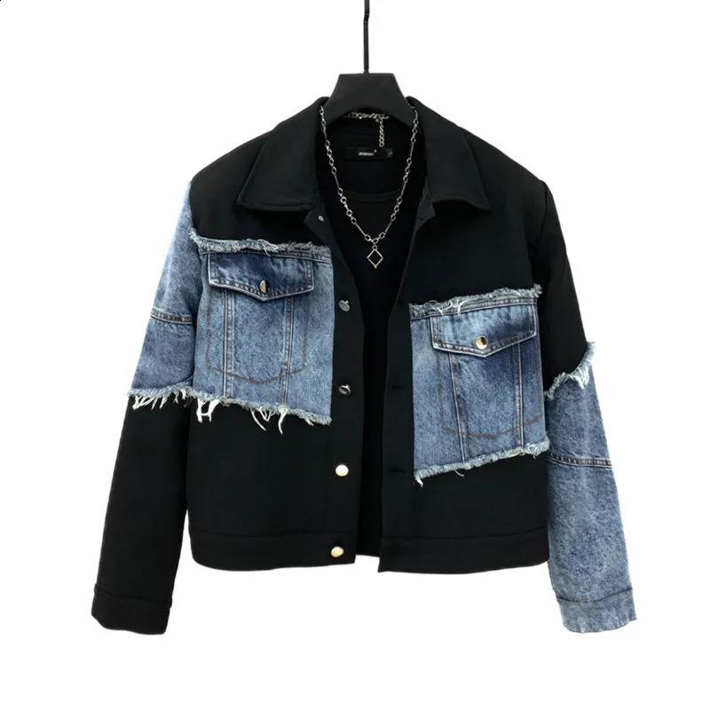 WVGA Spring Autumn Man Stylish Denim Patchwork Short Jacket Trendy Niche Casual Straight Suit Pants TwoPiece Set W9219 250820