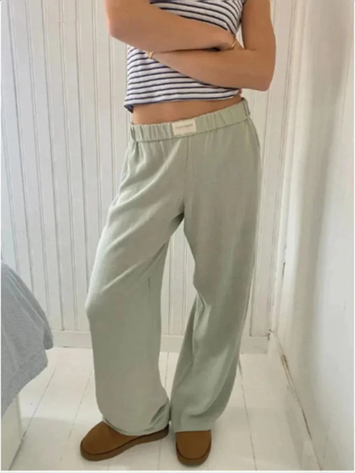 Womens Pink Stripe Elastic Waist Pocket Straight Leg Loose Street Casual Comfortable Summer Y2K Pants Z260314