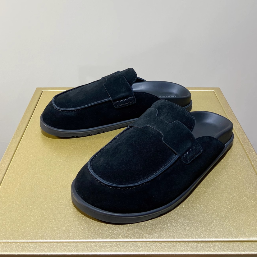 Mules Closed-Toe Slippers Men's Genuine Leather Platform Style Shoes