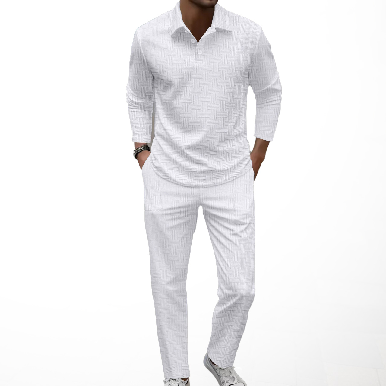 Mens Jacquard Tracksuits Autumn Tracksuit Sets Polo Shirt Oversized 2 Piece Suits For Men Business Breathable Fashion Men Clothe hommes sets