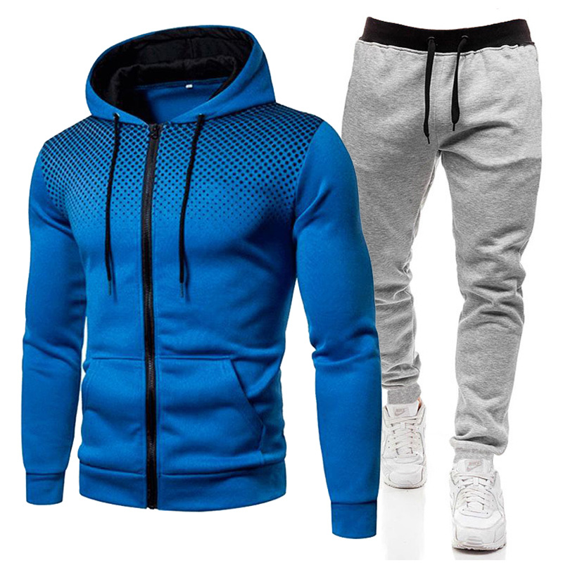 European and American new men's casual hooded sweater sports two-piece suit