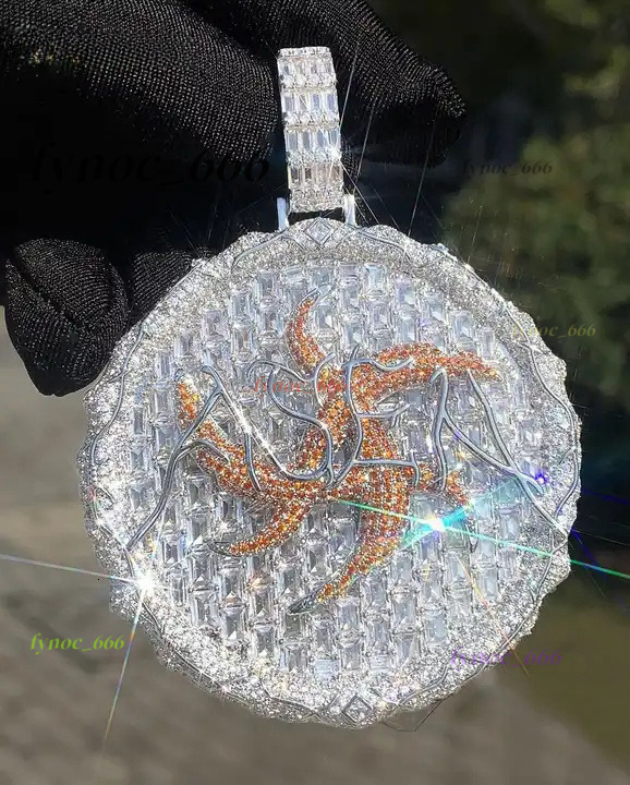 Fashion Necklace Pendant White Gold Plated Necklace Vvs Moissanite With 925 Silver Custom Size Hip-Hop Jewelry