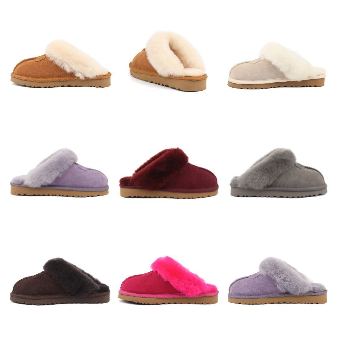 Designer Fluffy Slippers Australian Chestnut Fur Slides Sheepskin Shearling Mules Women Men Platform Shoes Suede Comfort Fall Winter Warm Booties 35-45