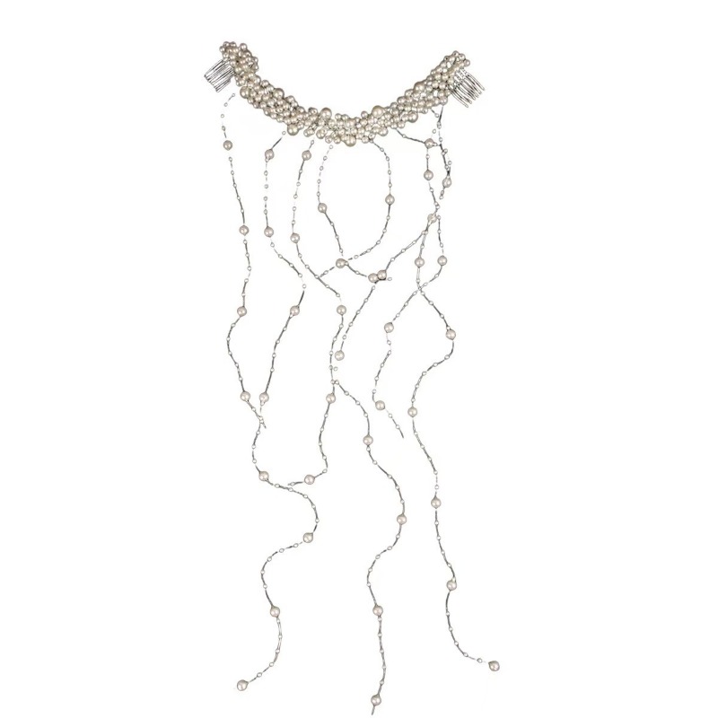 Pearl Bridal Hair Accessory - Elegant Tassel & Wave Design for Weddings