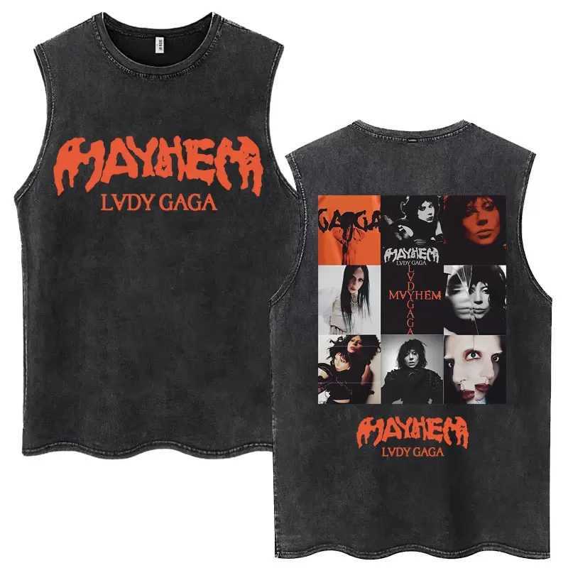 Lady Gaga The Mayhem Ball Tour 2025 Wash Tank Tops Fashion Men Women High Quality Sleeveless T-shirt Loose Cotton Casual T Shirt X250821