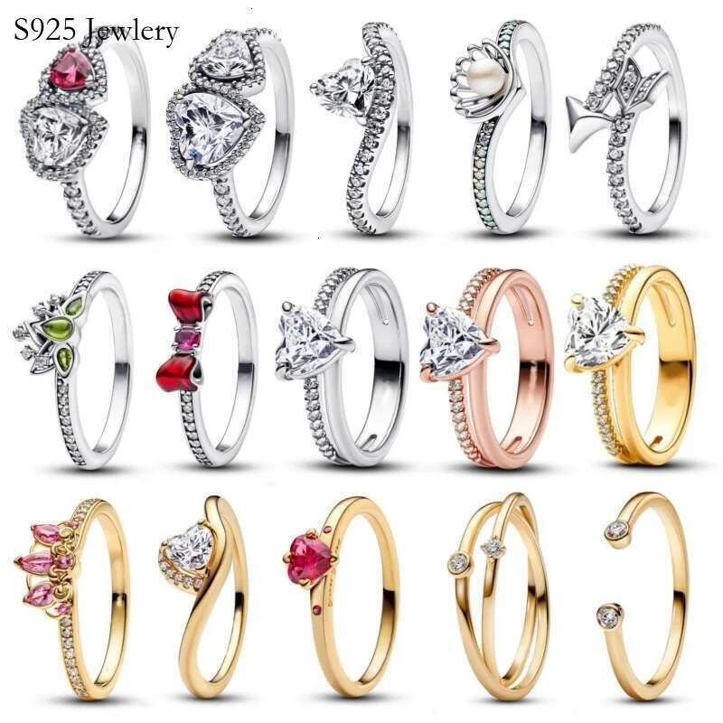 2025 New 925 Sterling silver rings for women Sparkling Double Heart, Pink Bow Ring DIY Fine Jewelry, Wedding, Gift