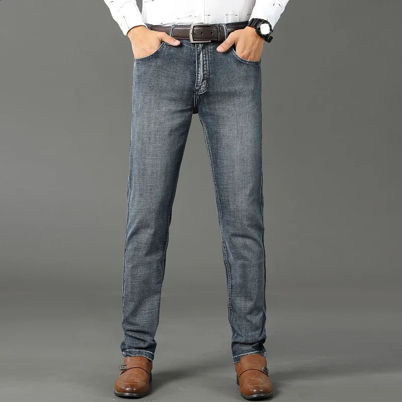 Wthinlee Business Mens Jeans Casual Straight Stretch Fashion Classic Blue Black Work Denim Trousers Male Clothing 250821