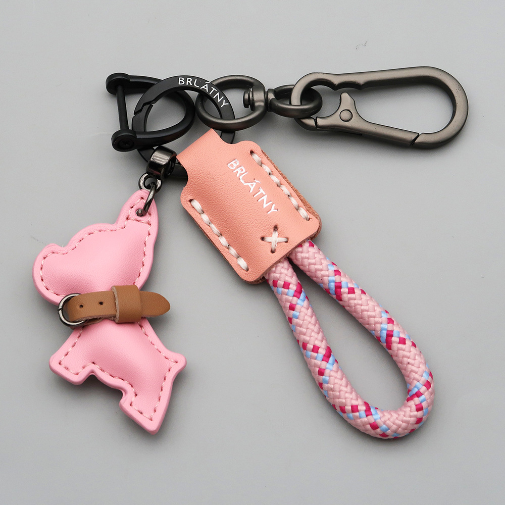 French Bulldog Keychain Handmade Leather Dog Tag Keyring Braided Lanyard Strap Anti Loss Key Holder for Car Keys Pet Gift Idea Custom Animal Bag Charm