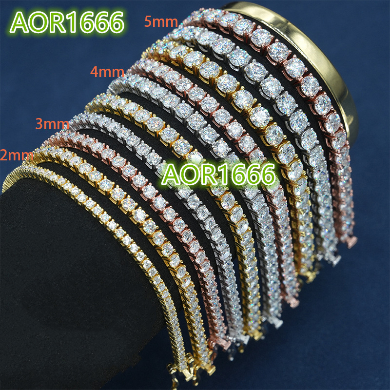 Miami Hip Hop Jewelry 925 Sterling Silver Rhodium Plated 2mm 3mm 4mm 5mm Round D VVS Moissanite Tennis Chain Bracelet Necklace