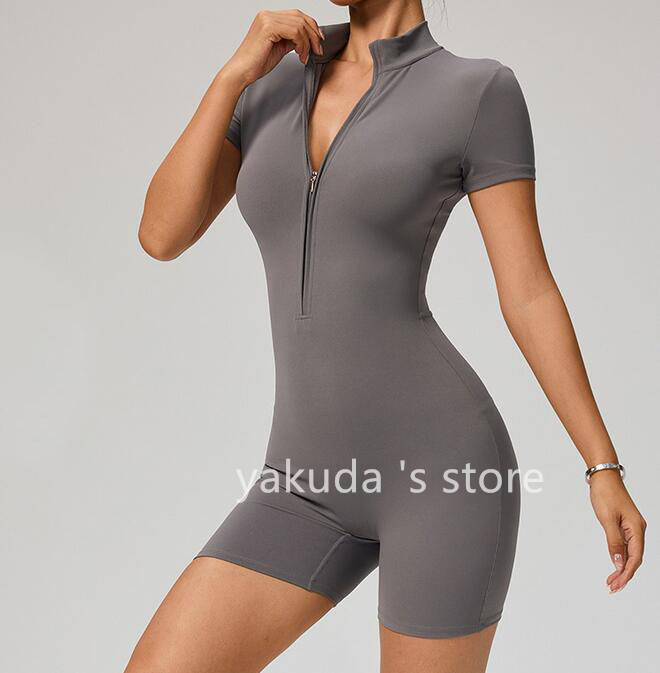 short Sleeved Exercise & Fitness Wear Yoga Outfits Zipper Yoga Jumpsuit Dance Fitness Tight Fitting Sports Cycling Clothes Suits Mysterybox Store