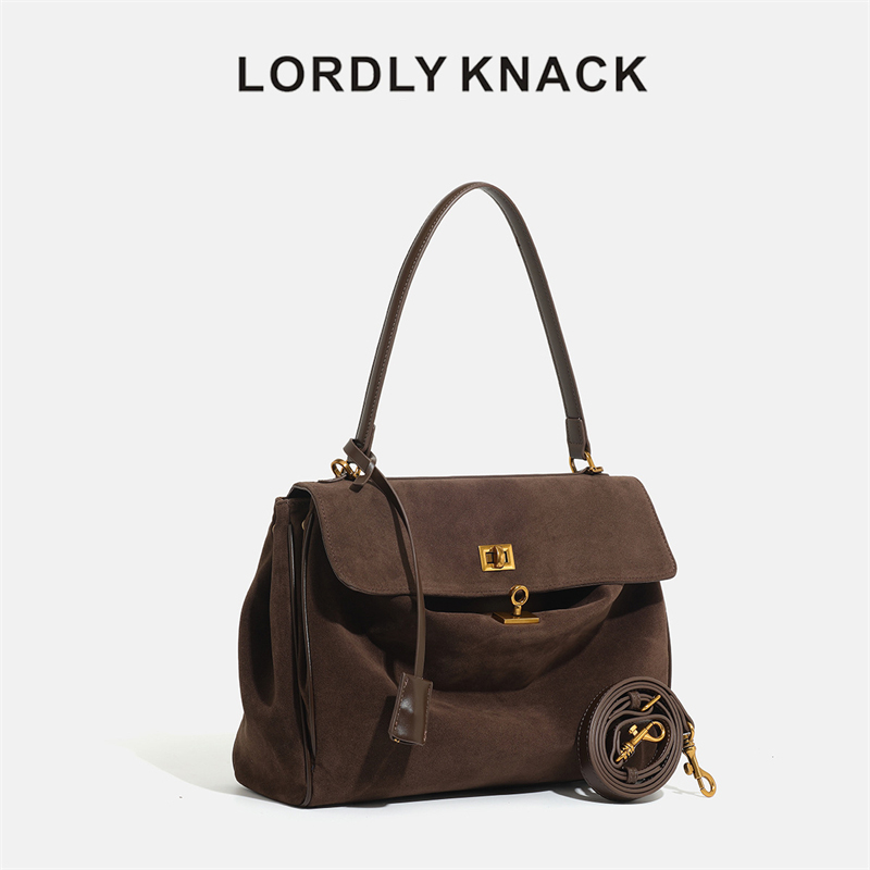LORDLY KNACK designer bag light luxury soft suede casual tote bag high-quality vintage commute handbag for woman