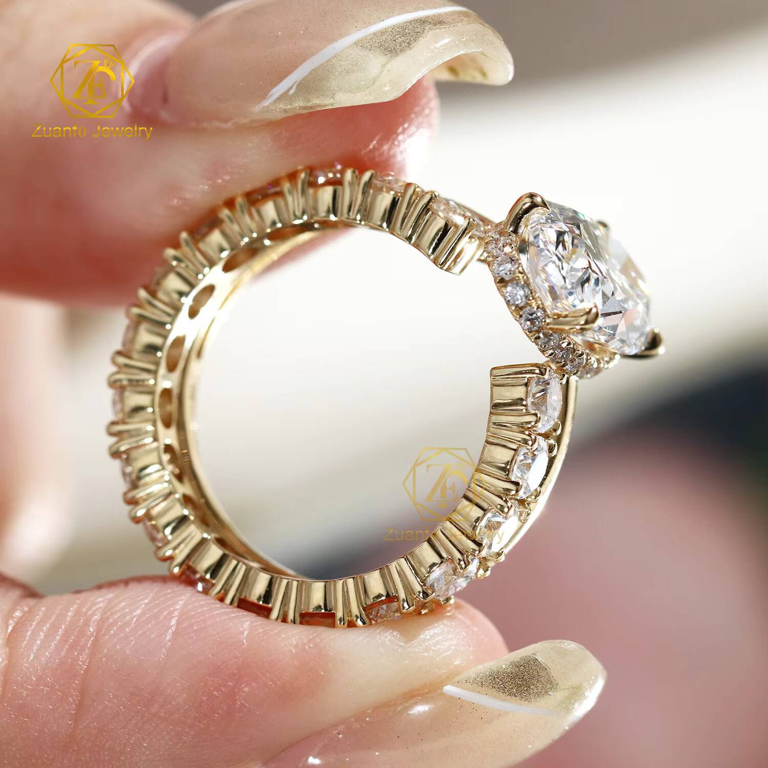 14K Solid Gold Bridal Jewelry Set Customizable 4CT Lab Grown Diamond Engagement Ring Oval Round Cut Diamond Ring Set