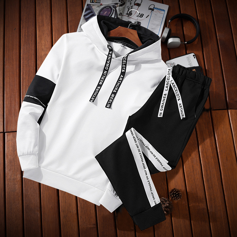 High Quality Mens Tracksuit Fashion Printed Casual Hooded Sweatshirts Two Piece Set Daily Gym Jogging Clothing Sports Streetwear