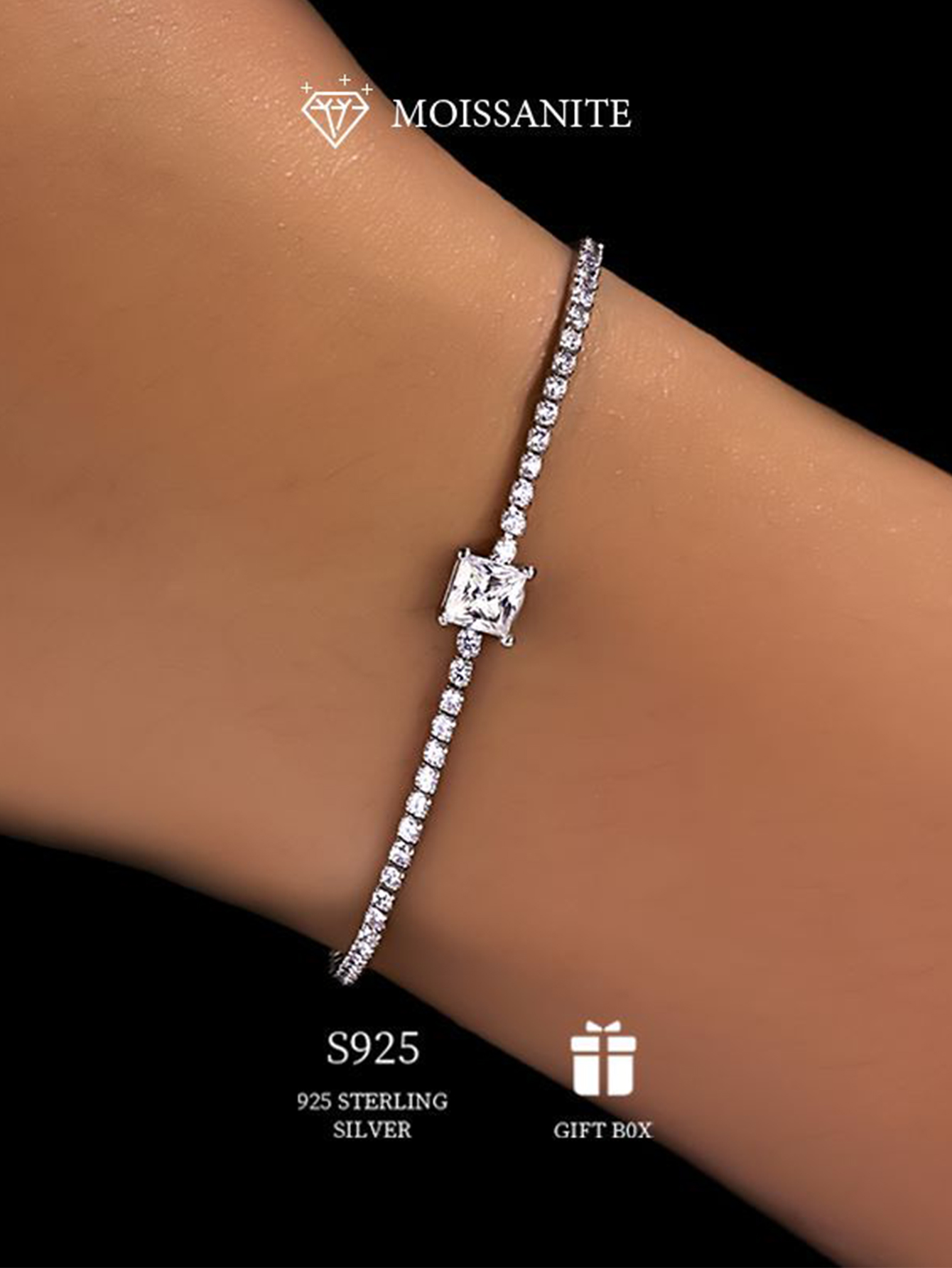 MT Lady Moissanite Bracelet D Color Lab-Created Diamond Bracelet, 18K Gold-Plated Sterling Silver Bracelet, Adjustable Chain, Jewelry Gift for Women W