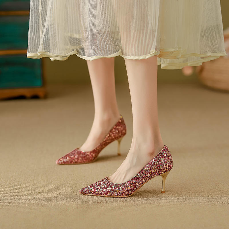 YUANLITONG Glistening Red Glitter Pumps Heels Women's Leisure Gentle High Heel Fashion Minimalist Style Shoes Party fashion 2025-2026
