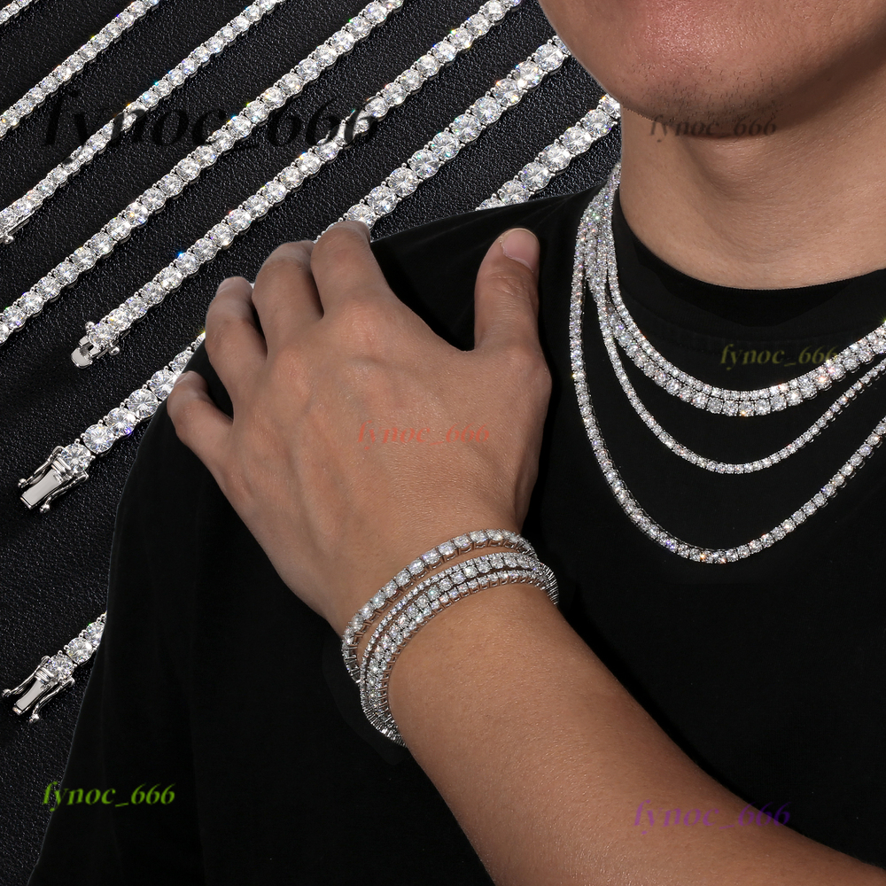 Sparkling Moissanite Tennis Necklace 14K/18K Gold Plated Wedding Jewelry Men Women Custom 925 Sterling Silver Tennis Chain