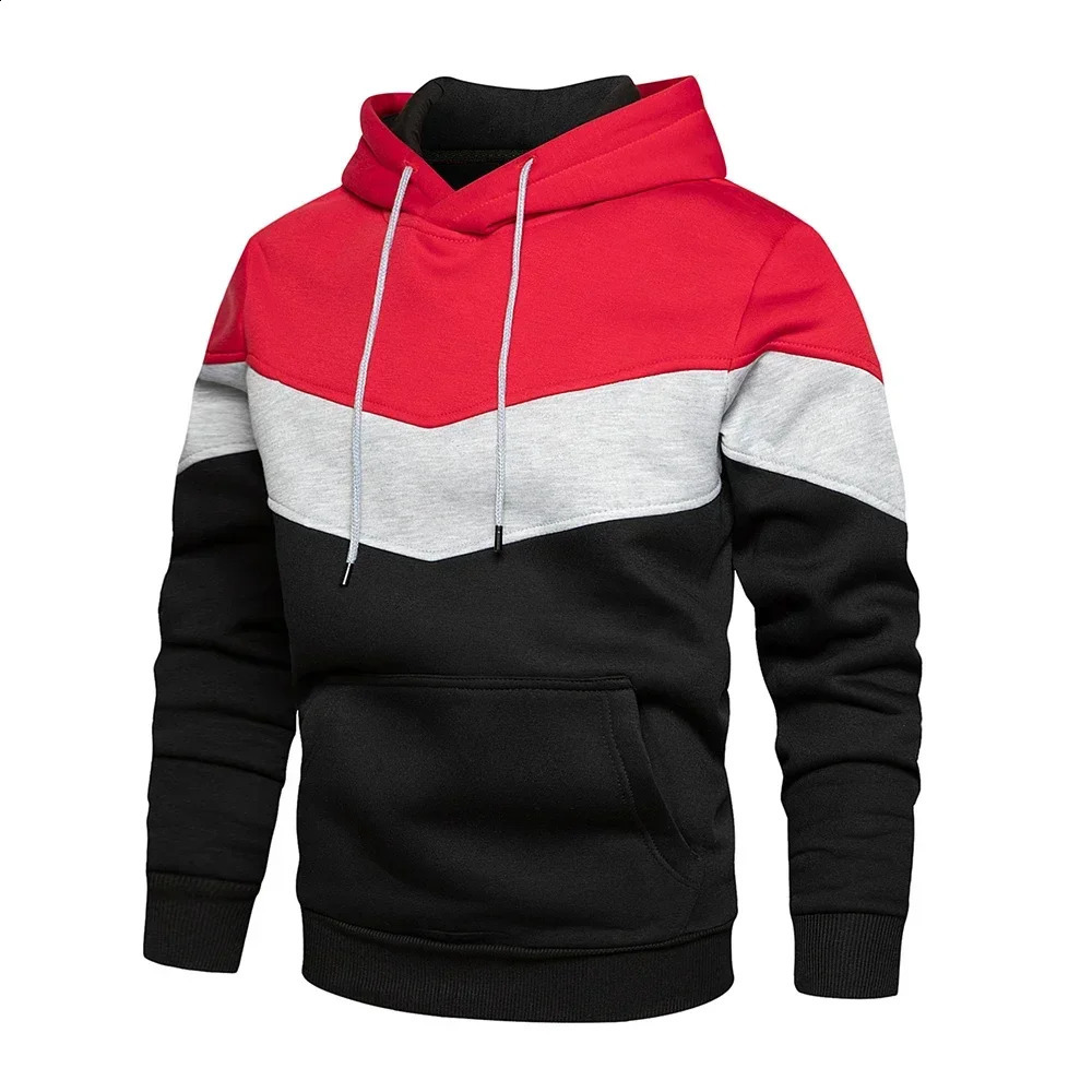 Mens Patchwork Hooded Sweatshirt Hoodies Clothing Casual Loose Fleece Warm Streetwear Male Fashion Autumn Winter Sports Outwear 250820