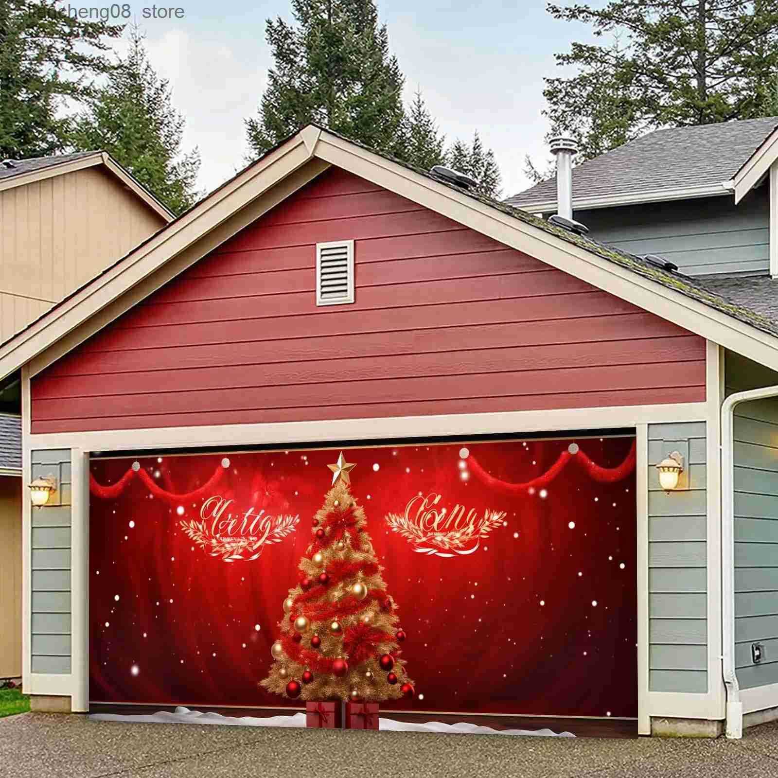 Merry Christmas Holiday Banner Garage Door Hanging Cloth Festive Outdoor Door Cover Decoration Christmas Decorations 2024 Z250821