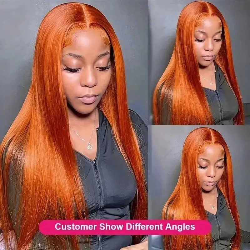 Fashionable Natural Orange Long Hair High Density Wig For Women Lace Frontal Wig Preplucked Hairline Gluelesss Voluminous Full Day Synthetic
