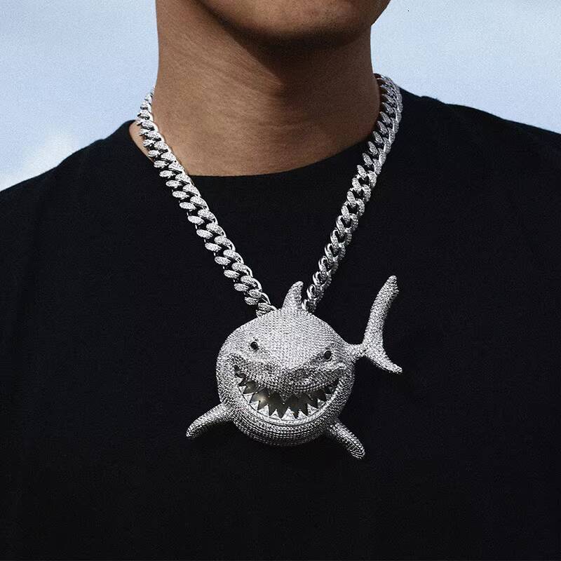 New Design Iced Out Hip Hop Big Size Shark Charm Pendants Necklace for Men