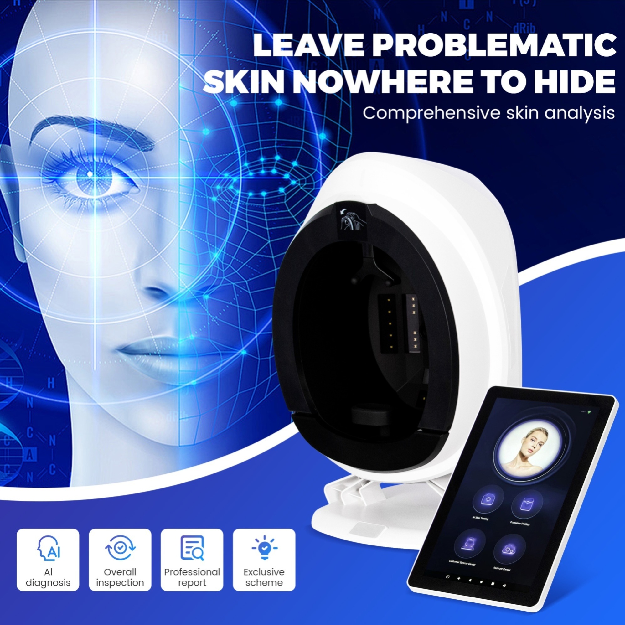 AI Intelligent 3D Facial Skin Analyzer Machine Beauty Salon Equipment 8 Spectrum Digital Facial Scanner Test Device
