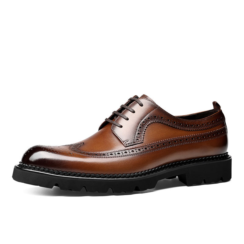 Brock carved leather shoes, British leather thick-soled lace-up, business men's breathable, groom wedding shoes