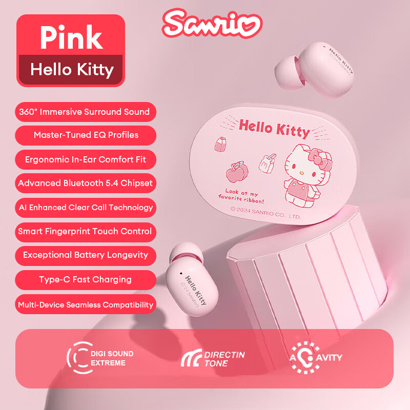 Sanrio Hello Kitty True Wireless Bluetooth Earphones In-Ear HX-15 High-Quality Music Earbuds Ultra-Long Battery Life Gaming Headset