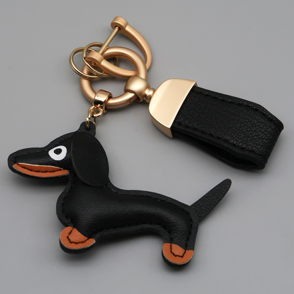New Arrival Goat Grain Leather Keychain Cute Dachshund Dog Charm Car Key Holder Premium Braided Lanyard Women Bag Charms Accessory (Custom Logo Availa