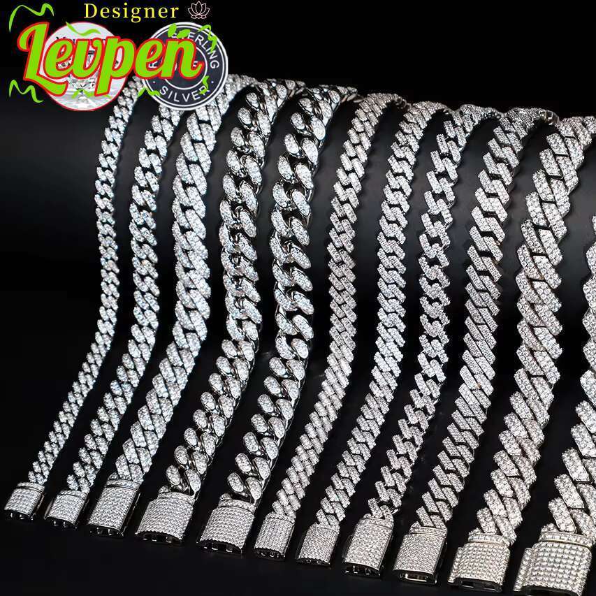 Tester Diamond 6mm-20mm 925 Pass Sterling Silver Full Vvs Moissanite Iced Out Cuban Link Anklet Bangle Bracelet for Men Women OACOCA