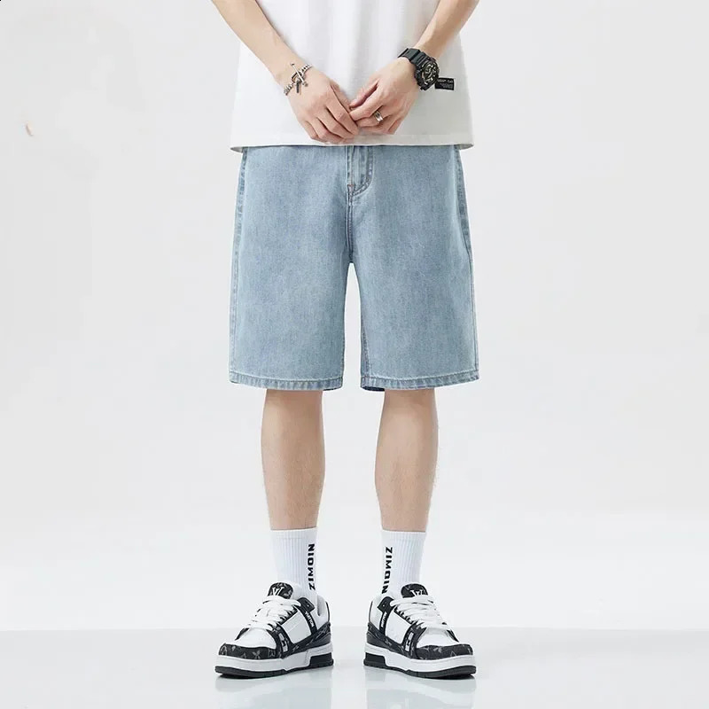 2025 Summer Classic Shorts Jeans Men Denim Pants Straight Stretch Casual Cool Thin Knee Length Blue Fashion Daily Trousers 250820
