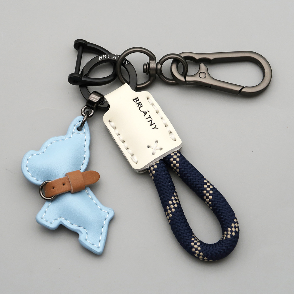 French Bulldog Keychain Handmade Leather Dog Tag Keyring Braided Lanyard Strap Anti Loss Key Holder for Car Keys Pet Gift Idea Custom Animal Bag Charm