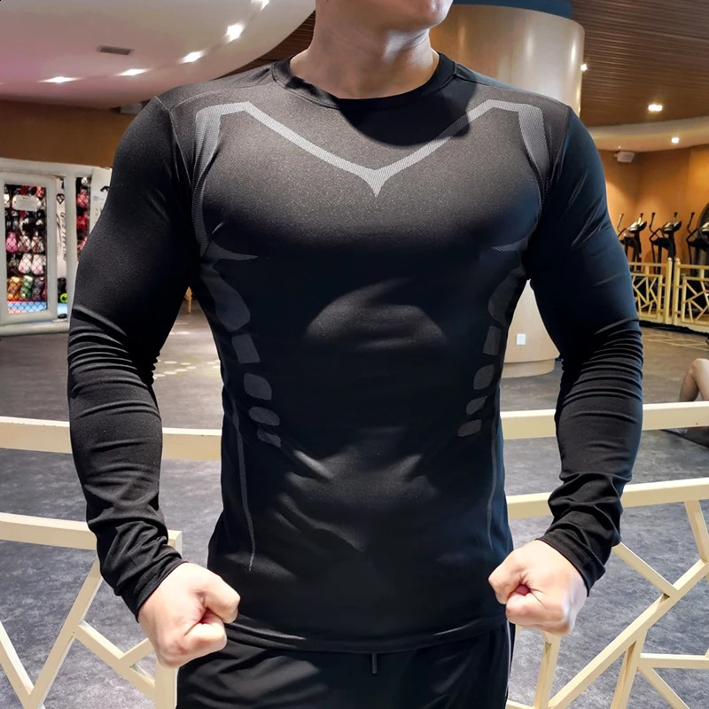 Men Compression Running Tshirt Fitness Tight 3D Long Sleeve Sport Shirts Training Jogging Tops Gym Sportswear Tees 250820