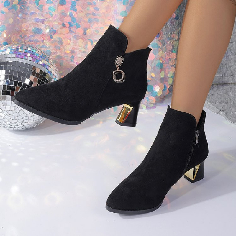 Womens Ankle Boots Heeled Short Shoes For Woman Suede Footwear Black Pointed Toe Booties Very High Heels With Stylish Y2k 240820