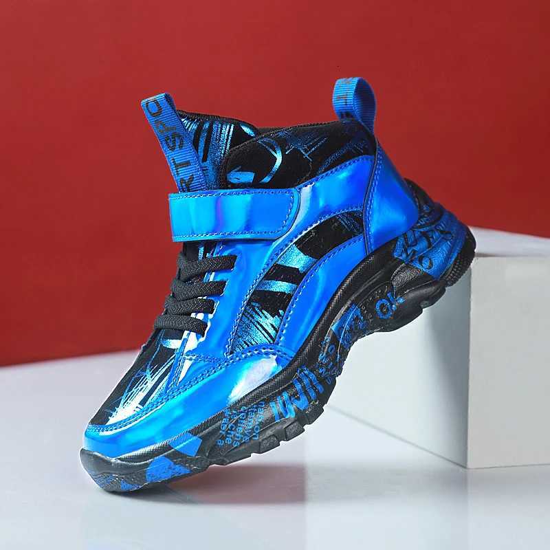 Autumn Blue High Top Sneakers Kids Designer Sneakers Comfortable Leather Casual Sneakers Boys Non-Slip Childrens Sports Shoes W250821