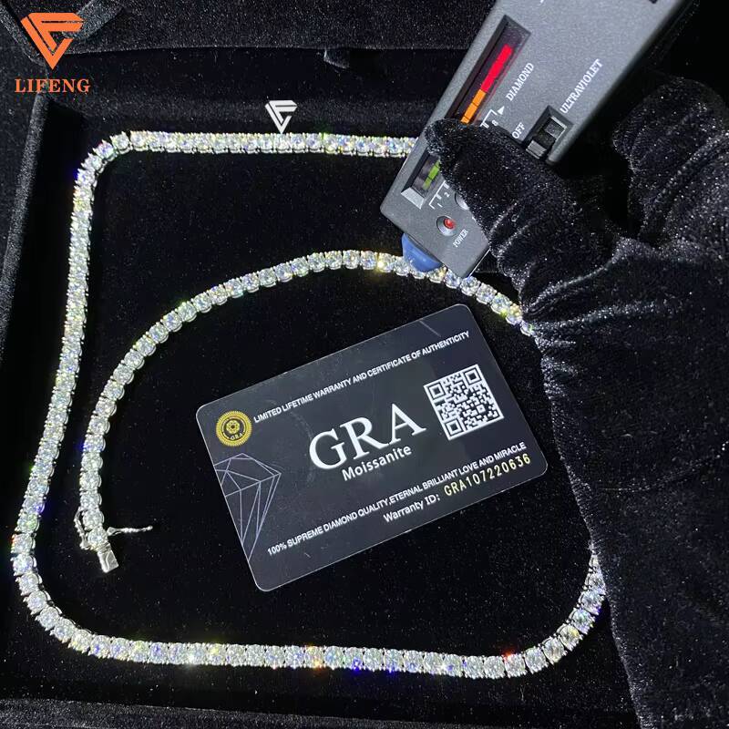 Lifeng Jewelry 5mm VVS Moissanite Tennis Chain Necklace Set White Gold Plated Hiphop Style Iced Bracelet Chain Sterling Silver