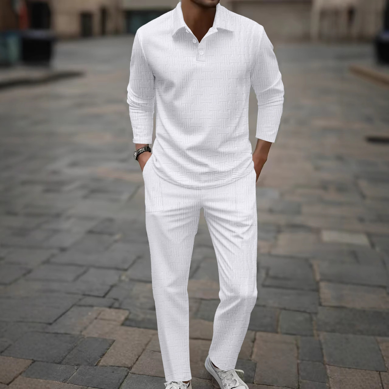 Mens Jacquard Tracksuits Autumn Tracksuit Sets Polo Shirt Oversized 2 Piece Suits For Men Business Breathable Fashion Men Clothe hommes sets