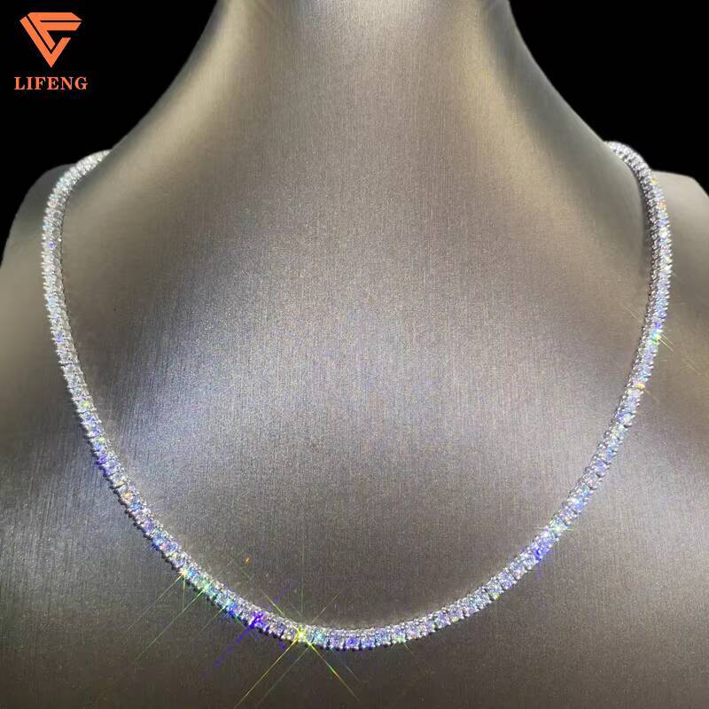 S925 Sterling Silver Tennis Chain Necklace 3mm Single Row VVS Moissanite Tennis Necklace Pass Diamond Tester GRA Hip Hop Jewelry