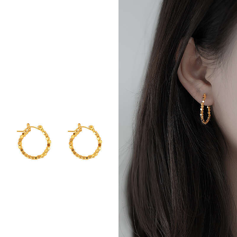 Light Gold Exaggerated French Flower Sier Needle Elegant Texture Heart Earrings Jewelry