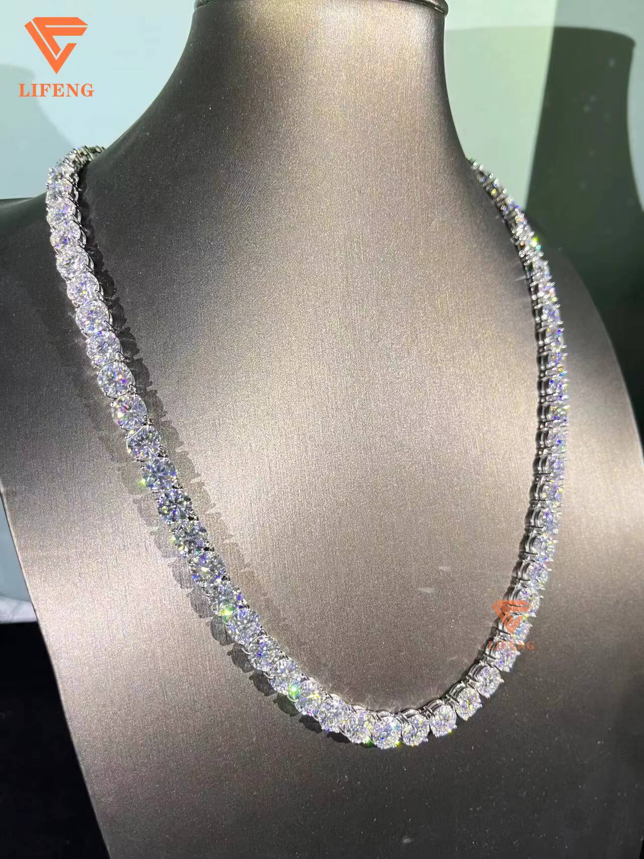 Lifeng Jewelry Ice Out Hiphop Tennis Chain Necklace 8mm VVS Moissanite Sterling Silver Diamond Bling White Gold Necklace