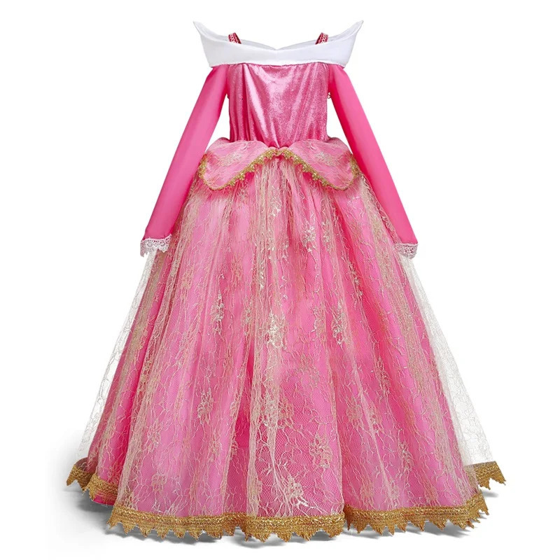 Sleeping Beauty Costume for Girls Pink Dress Long Sleeves Off Shoulder Gown Kids Halloween Xmas Party Cosplay Princess Costume 250820