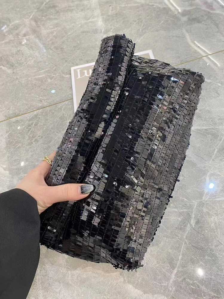 Women Silver Evening Clutch Bag Designer Shining Sequins Party Wedding Purse Fashion Trends Handbag Black Metal Wallet Z250821
