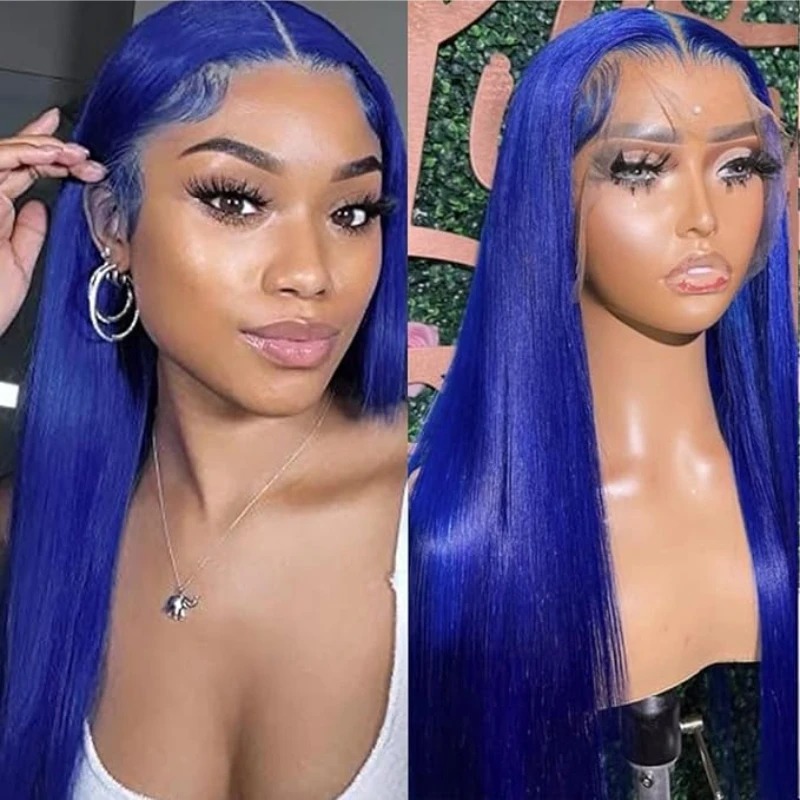 Blue Wig Human Hair 13x4 HD Frontal Lace Wig Glueless Preplucked Hairline Wig for Women Wear And Go Wigs Real Human Hair