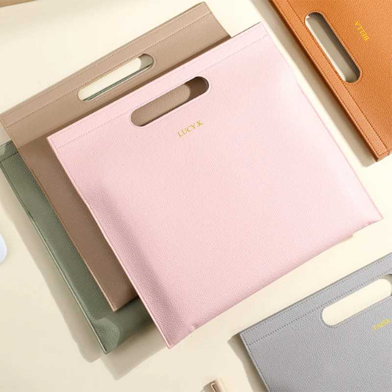 Custom Letters Business Document Bag Slim Engrave Name Leather Tote Bag Woman Large Capacity Magnetic Laptop Bag Gift Z250821