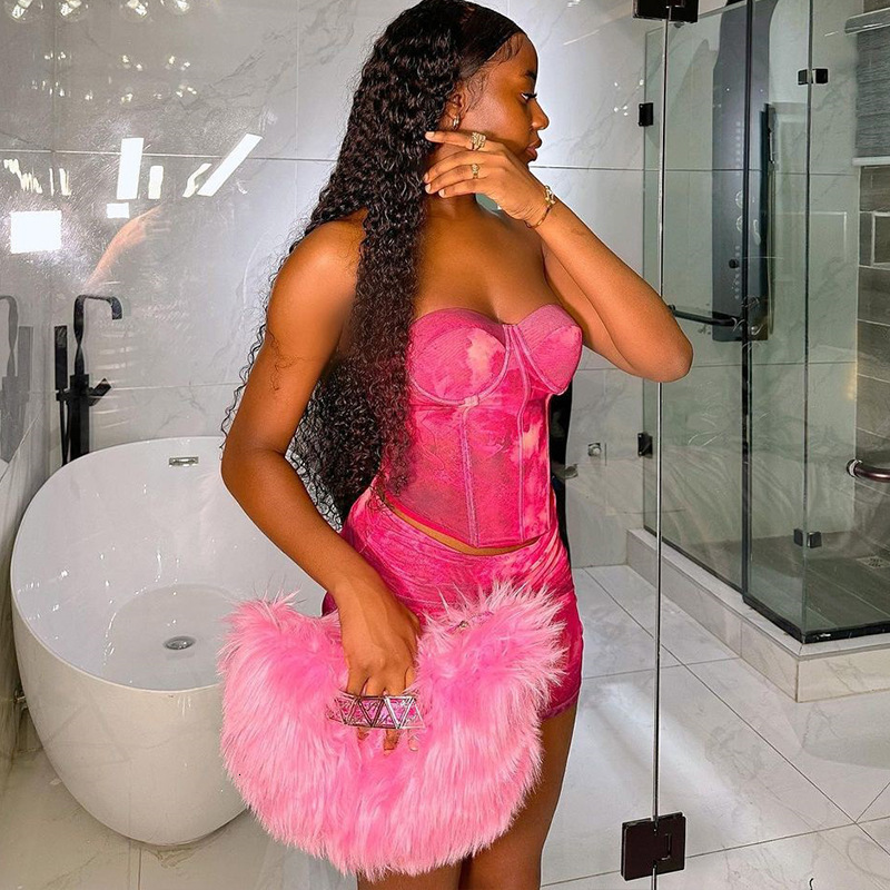 Wind 2025 Summer Fashion Womens Sexy Wrapped Chest Printed Small Tank Top Half Skirt Two Piece Set Trendy