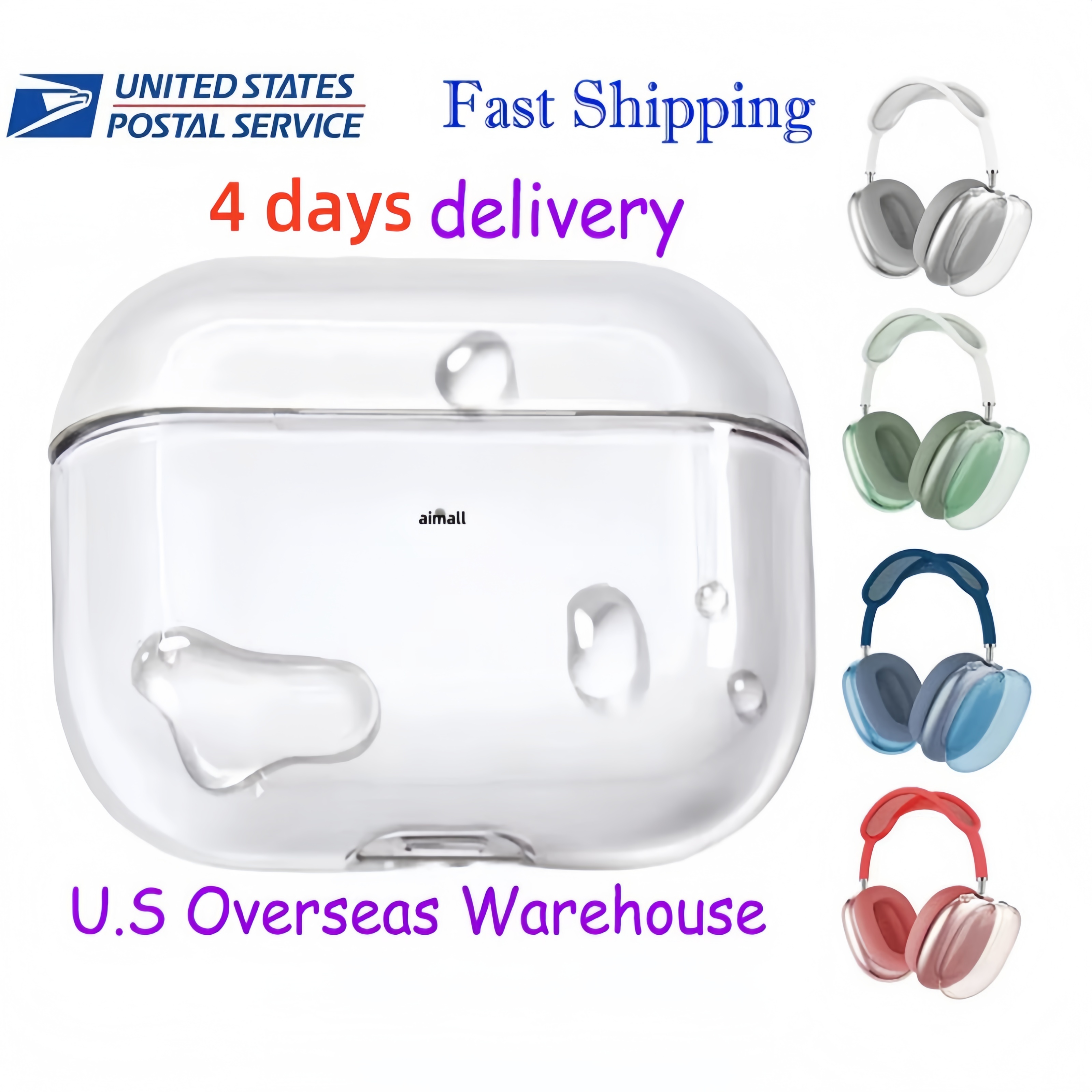 USA Stock For Air Pro 2 Air ods 4 3 Earphones Aipod Bluetooth Headphone Accessories Solid Silicone Cute Protective Case Apple Wireless Charging Box TPU Case