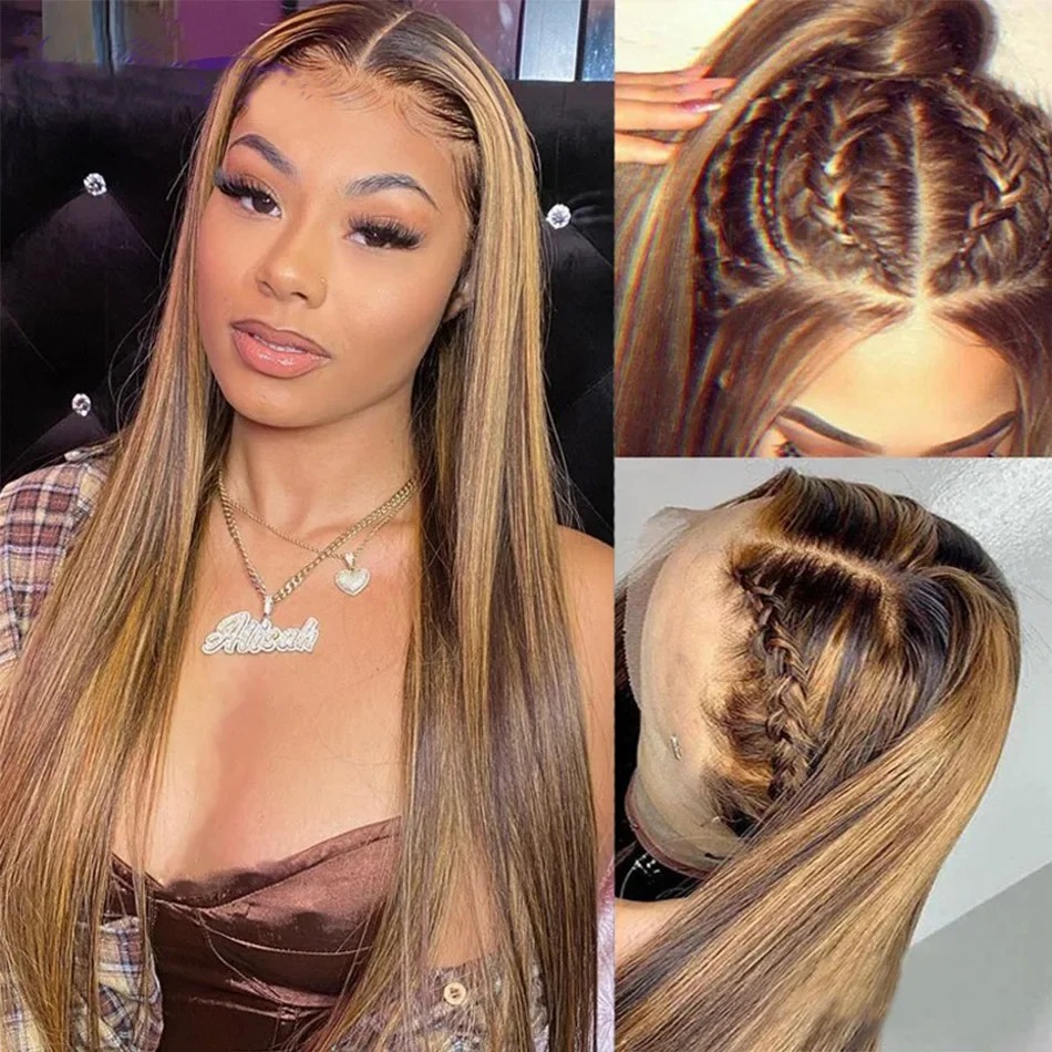 Highlight Wigs Human Hair High Density 13x6 Lace Frontal Wig Straight Preplucked Hairline Colored Human Hair Wigs For Women Choice Cosplay