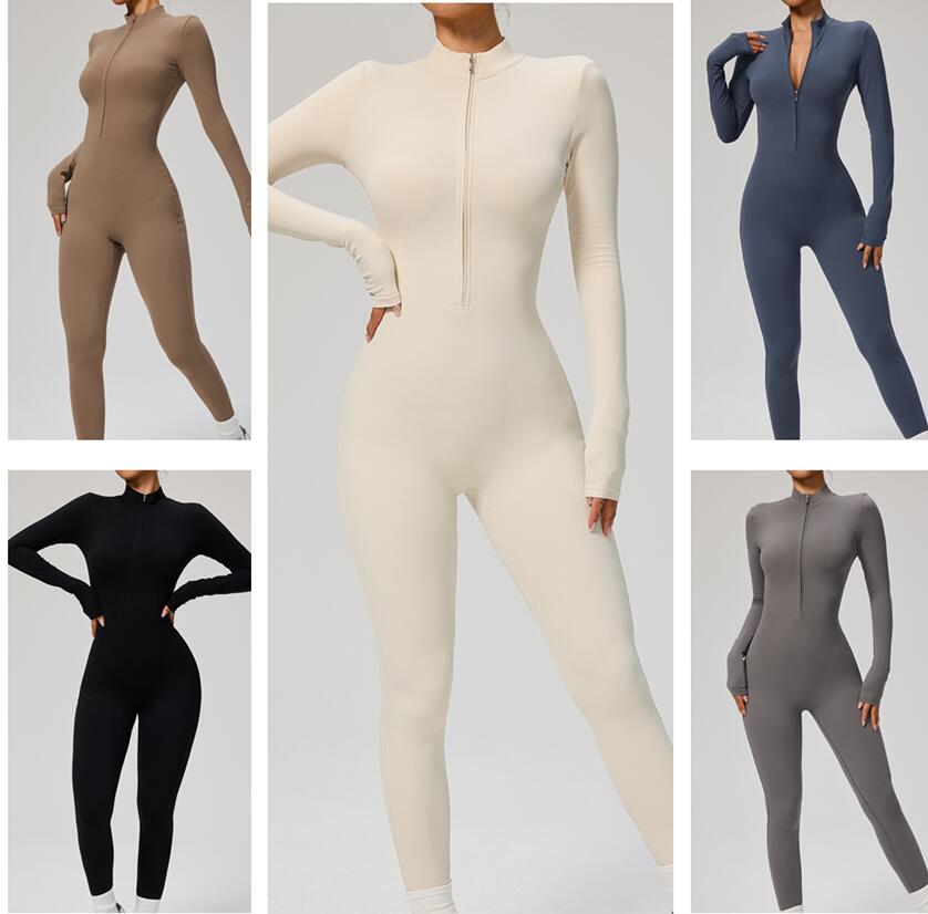 wholesale Long Sleeved Exercise & Fitness Wear Yoga Outfits Zipper Yoga Jumpsuit Dance Fitness Tight Fitting Sports Cycling Clothes Mysterybox Store