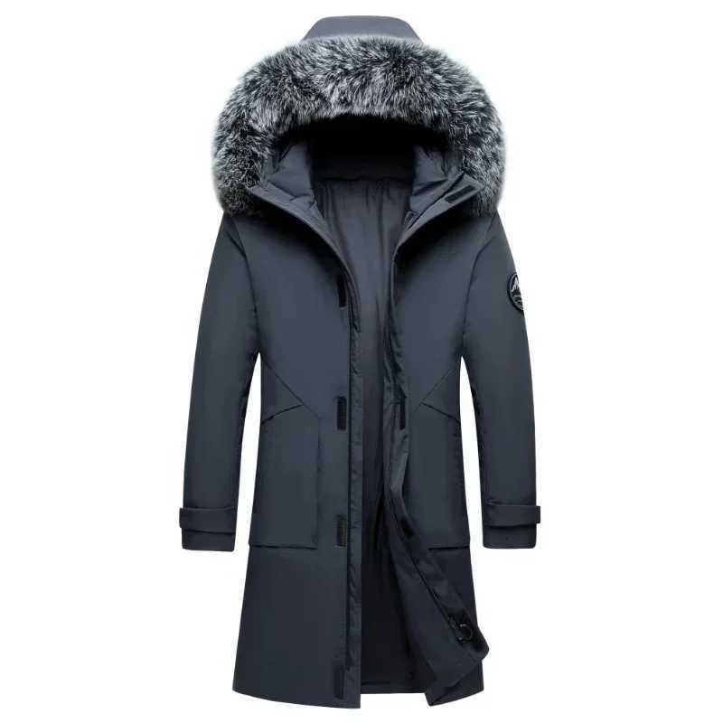 Mens Warm White Duck Down Hooded Jacket Parka Multi Pockets Overcoat Mens Winter Long Windproof Down Jacket Coats X250821