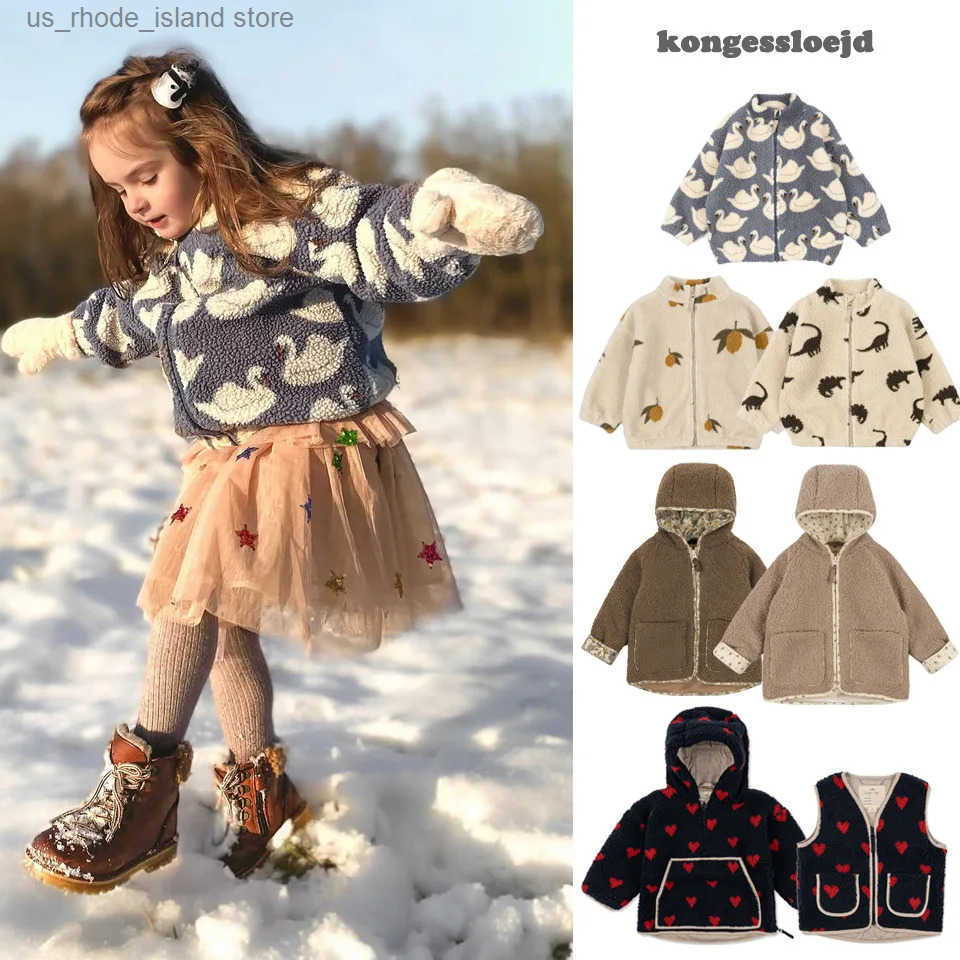 Konges Slojd Winter Baby Girls Boys Lambswool Cherry Jackets Kids Clothes Boys Sequin Cartoon Outerwear Childrens Coats 1-9Yrs L250821